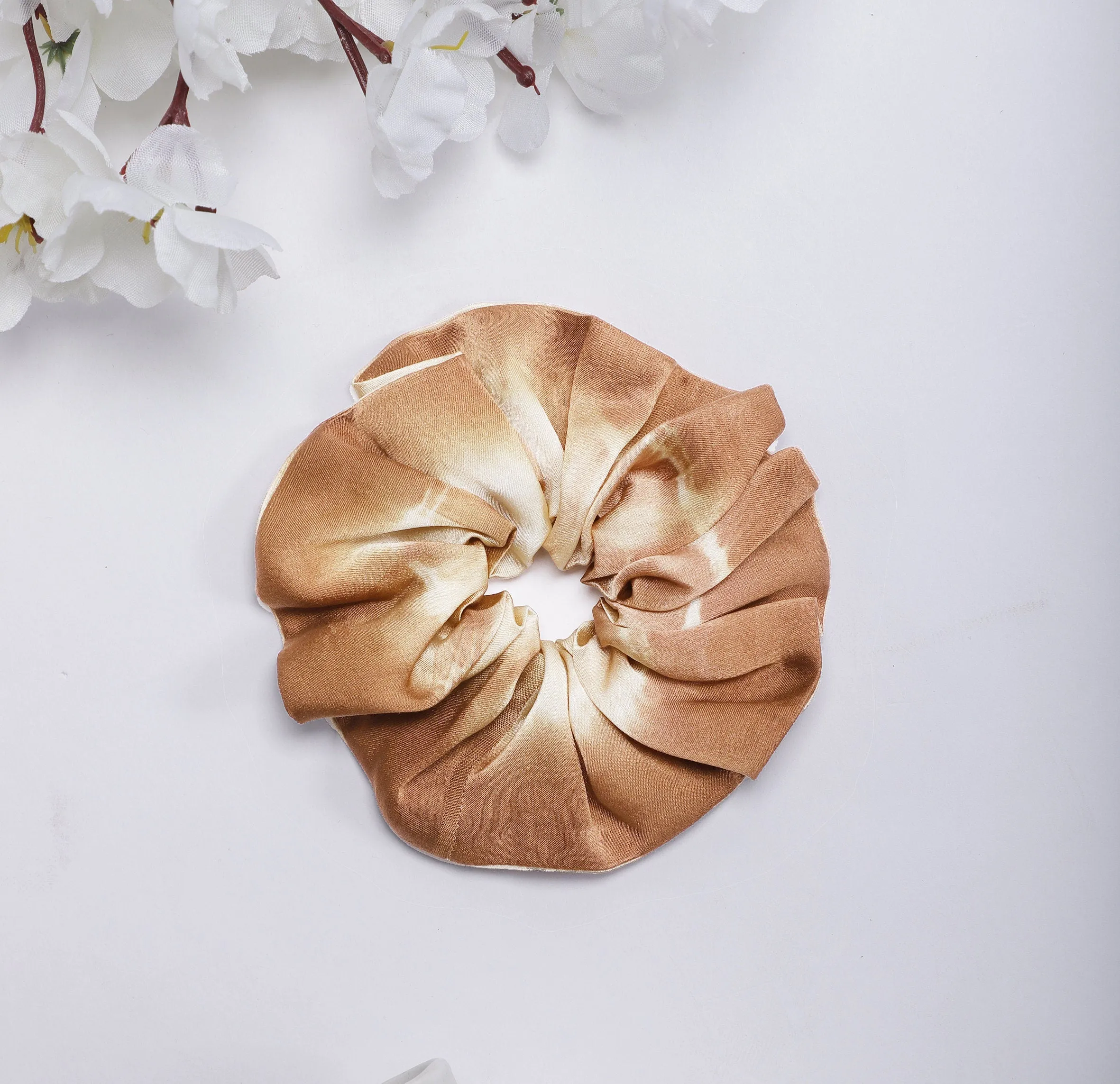 100% Silk Scrunchie Tie and Dye Browns
