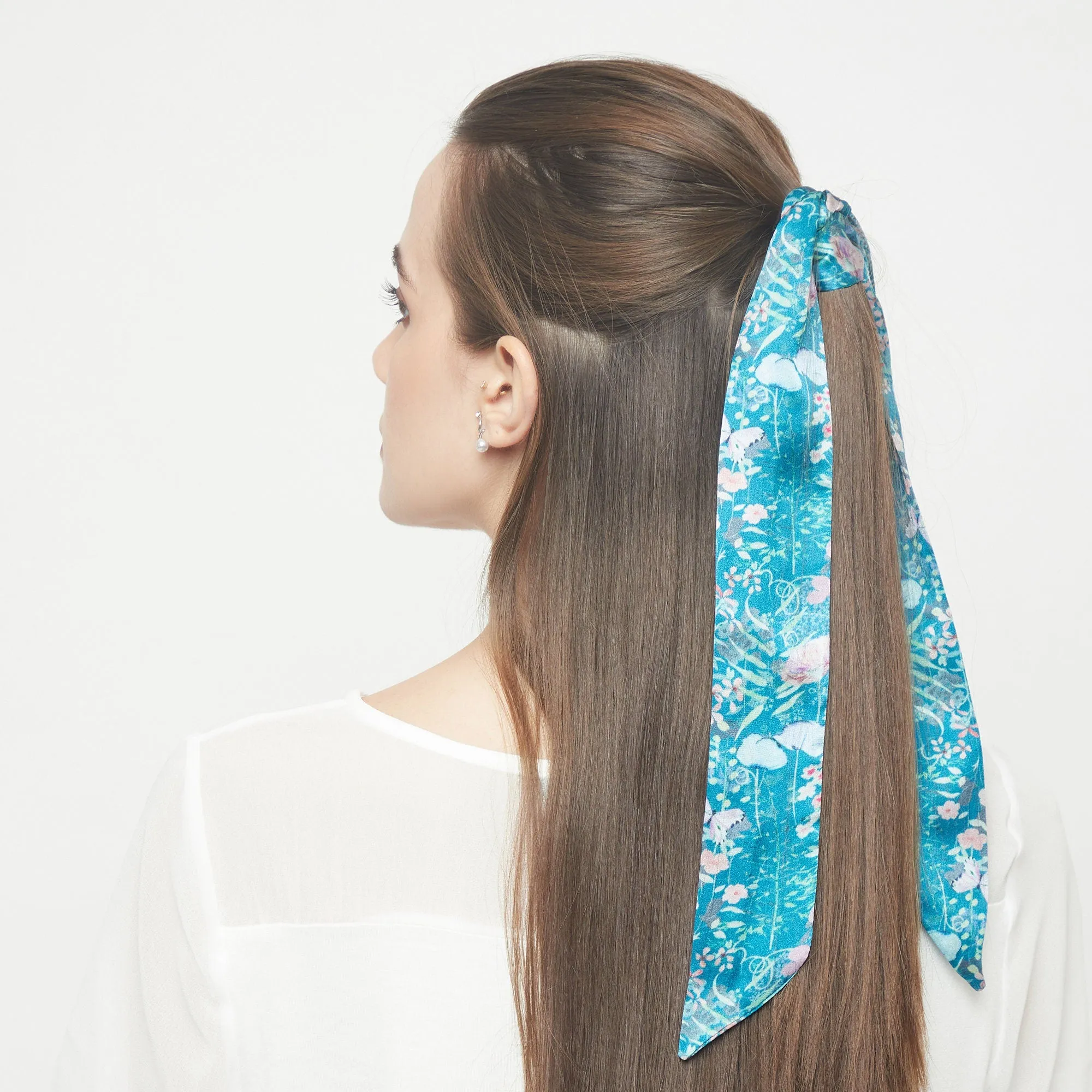 100% Silk Skinny Scarf Botanical Meadows