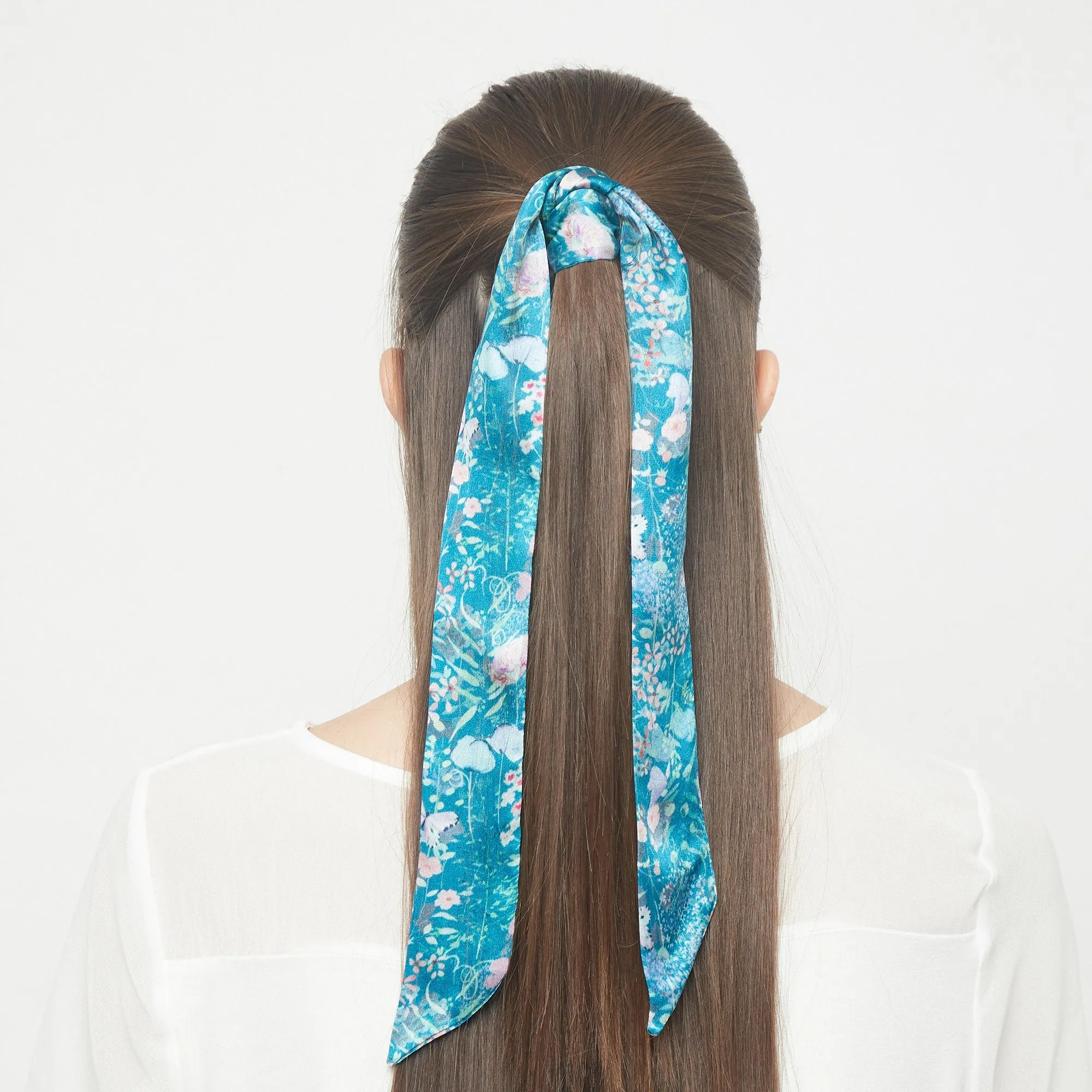 100% Silk Skinny Scarf Botanical Meadows