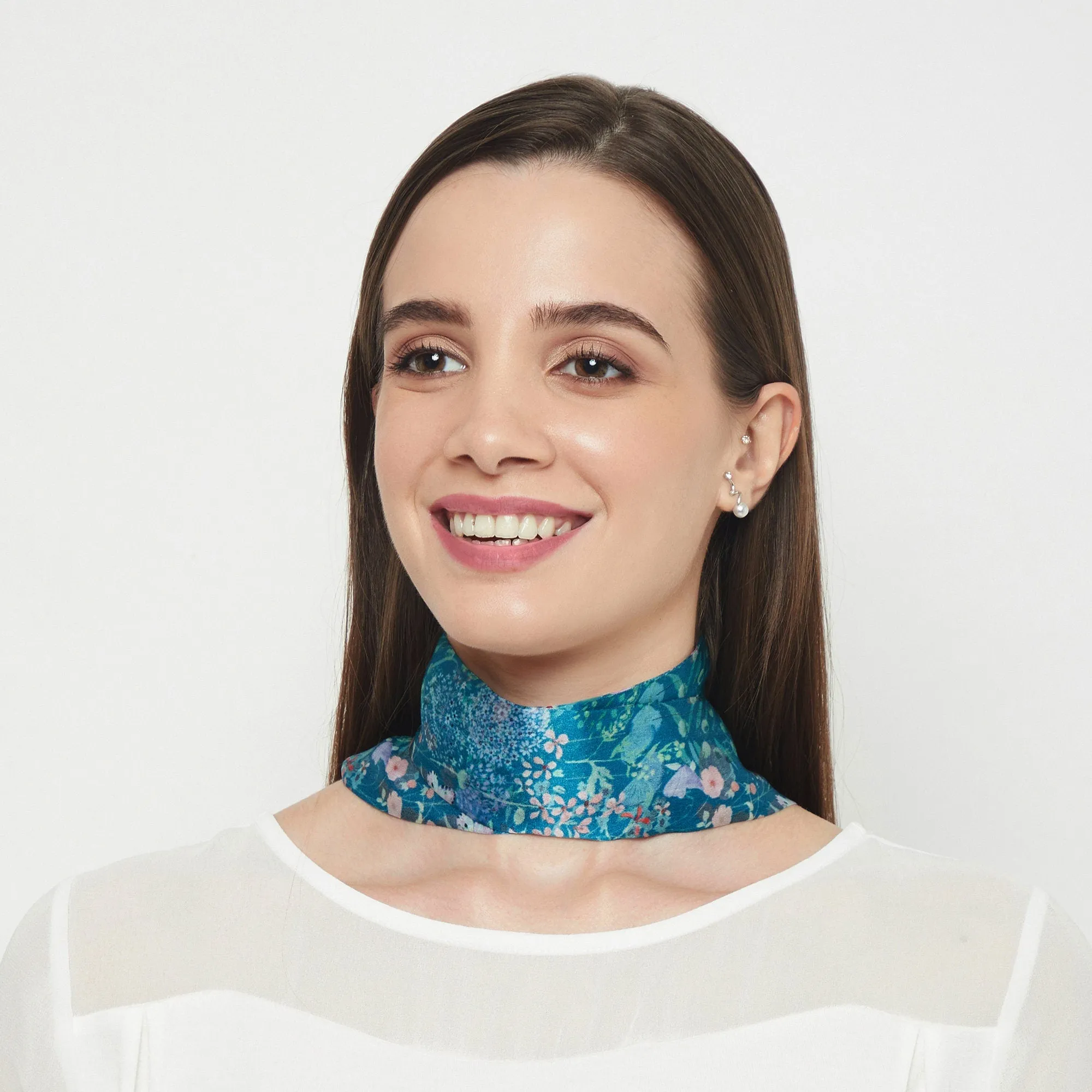 100% Silk Skinny Scarf Botanical Meadows