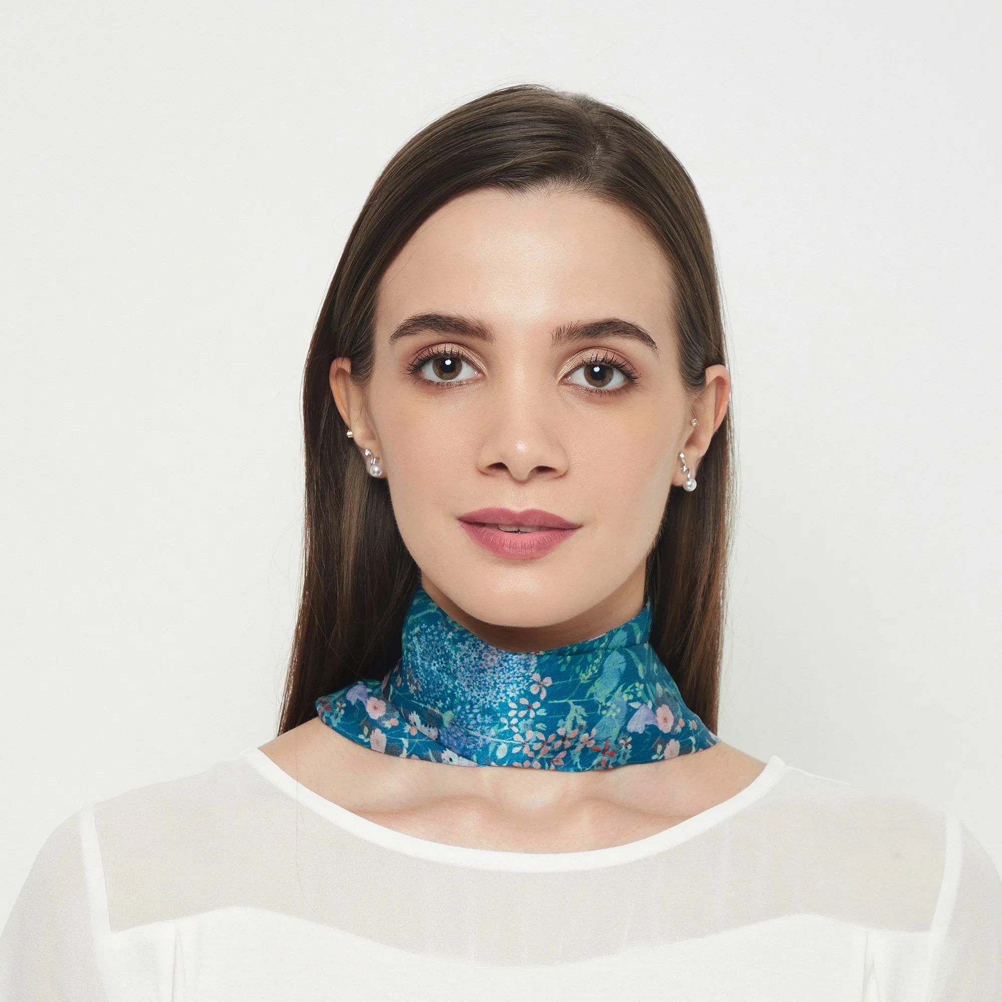100% Silk Skinny Scarf Botanical Meadows