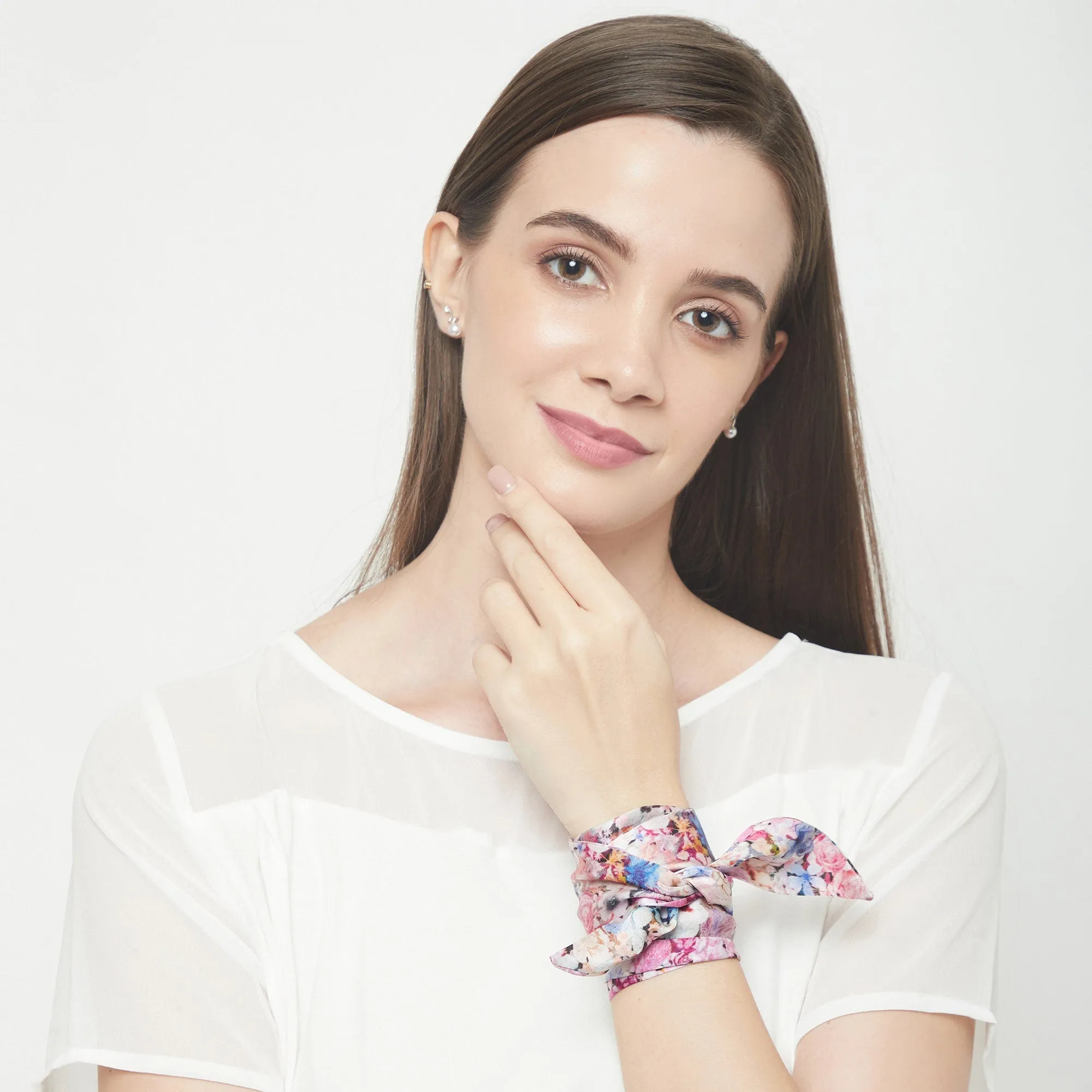 100% Silk Skinny Scarf Ditsy Flowers