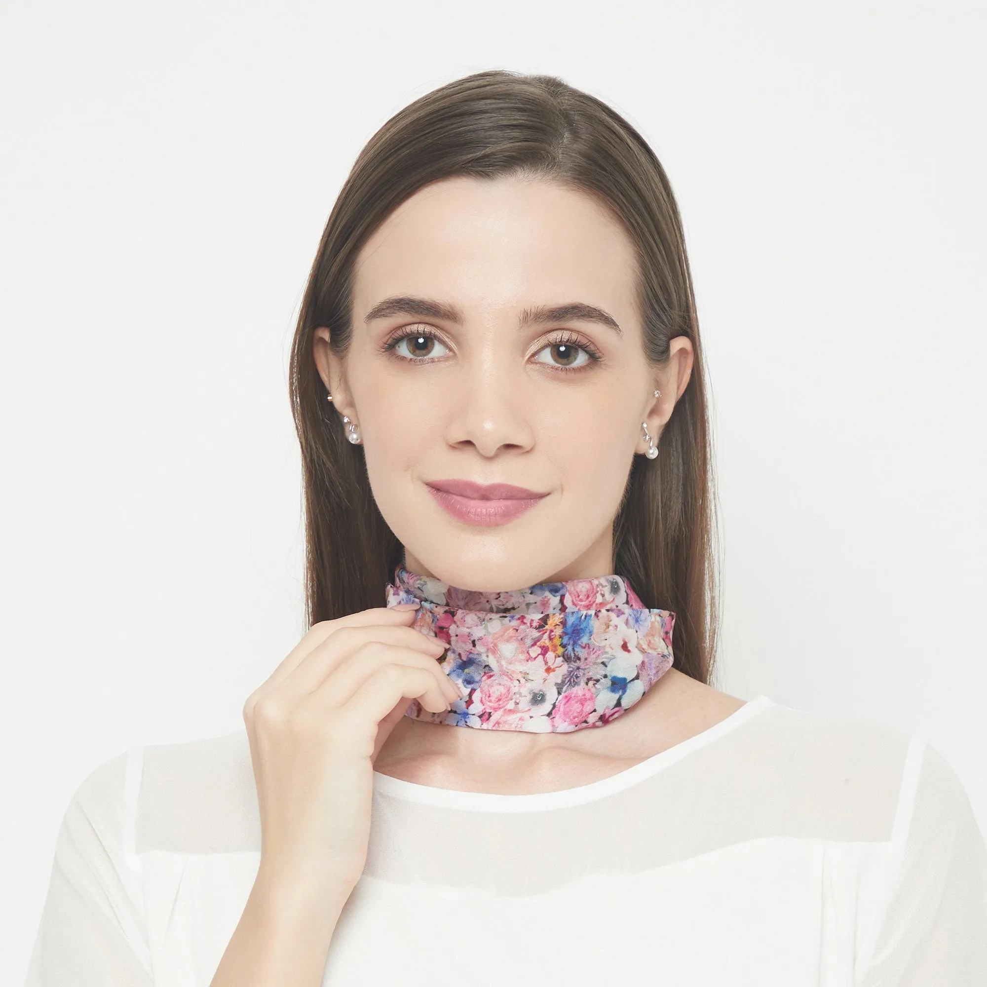 100% Silk Skinny Scarf Ditsy Flowers