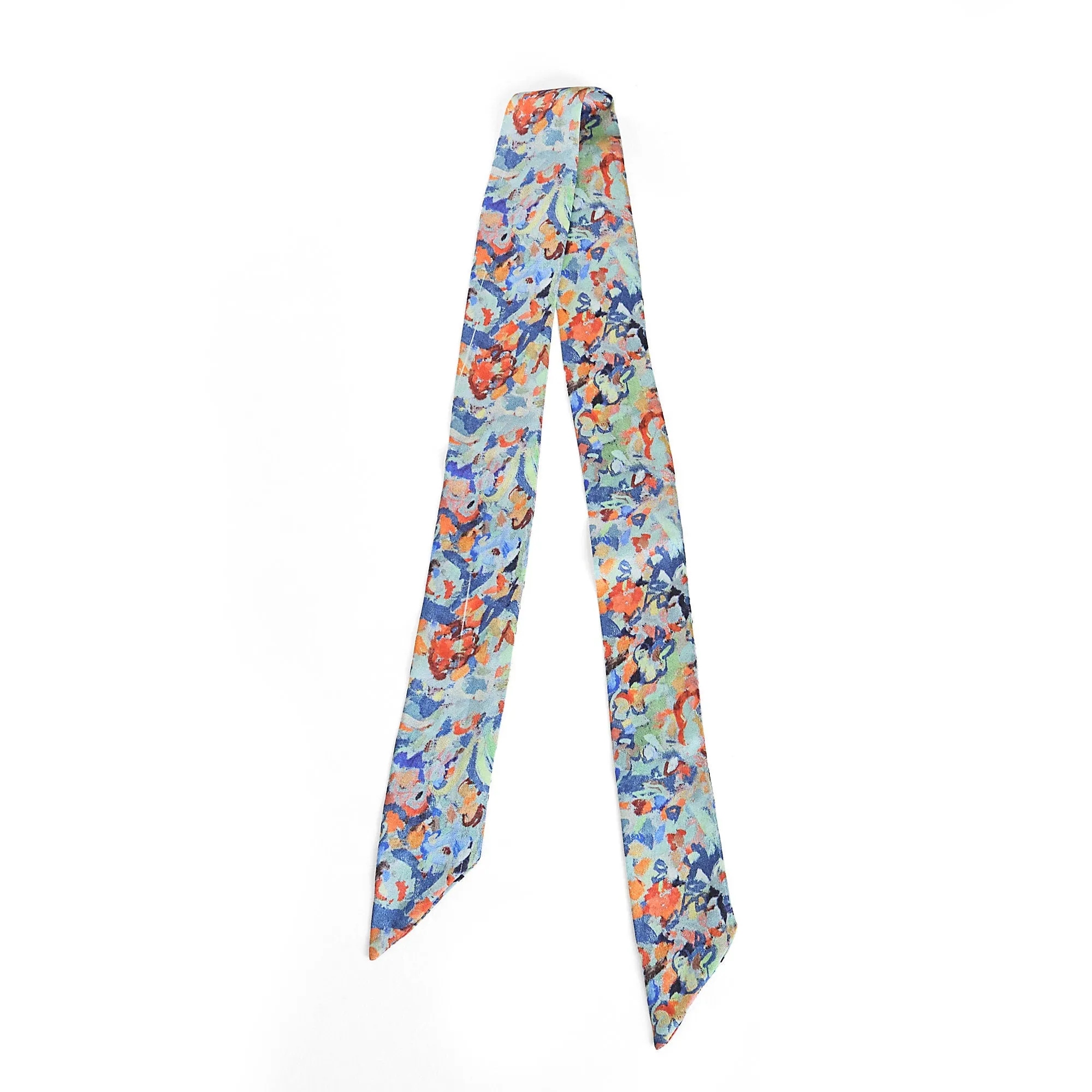 100% Silk Skinny Scarf Flower Field
