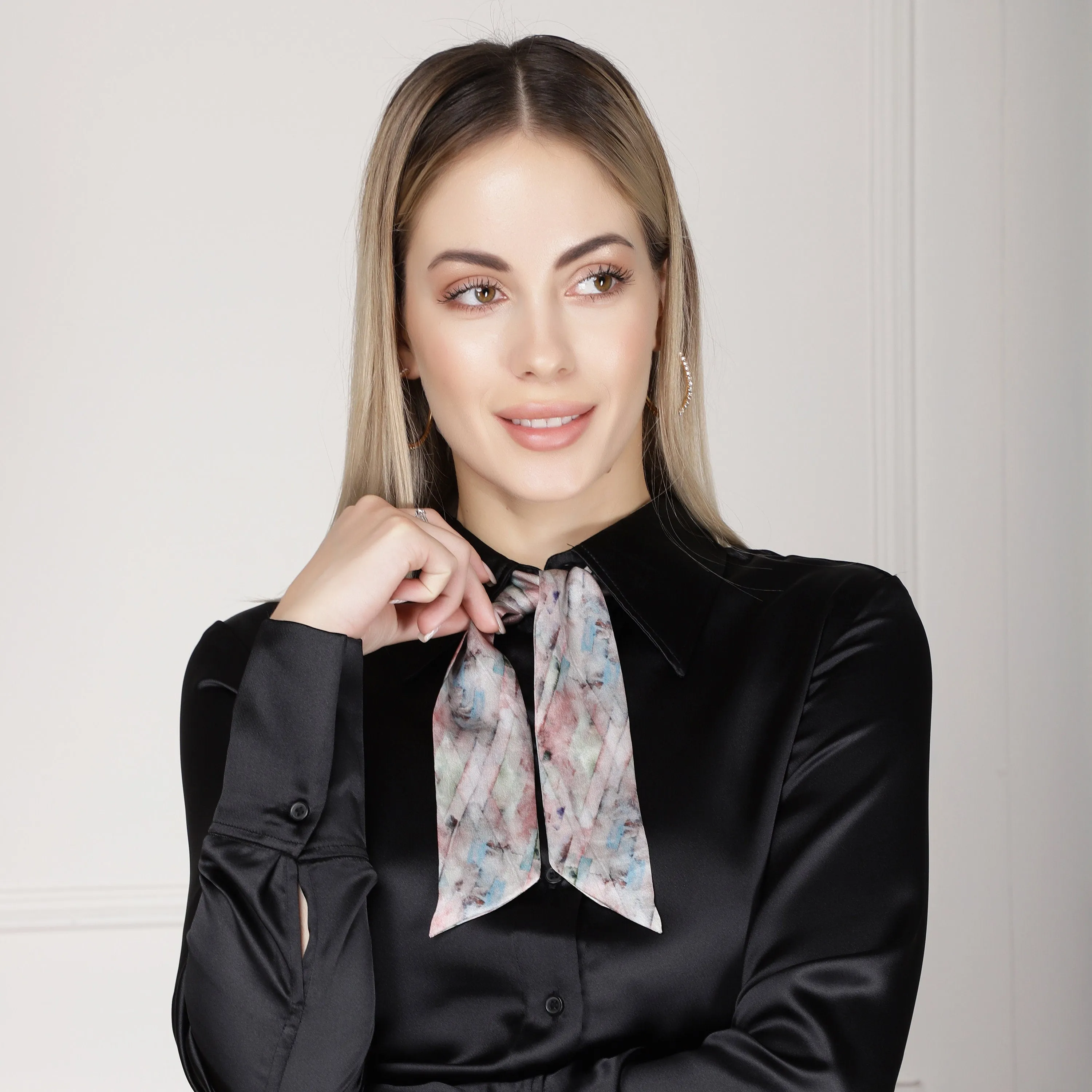 100% Silk Skinny Scarf Geometrical