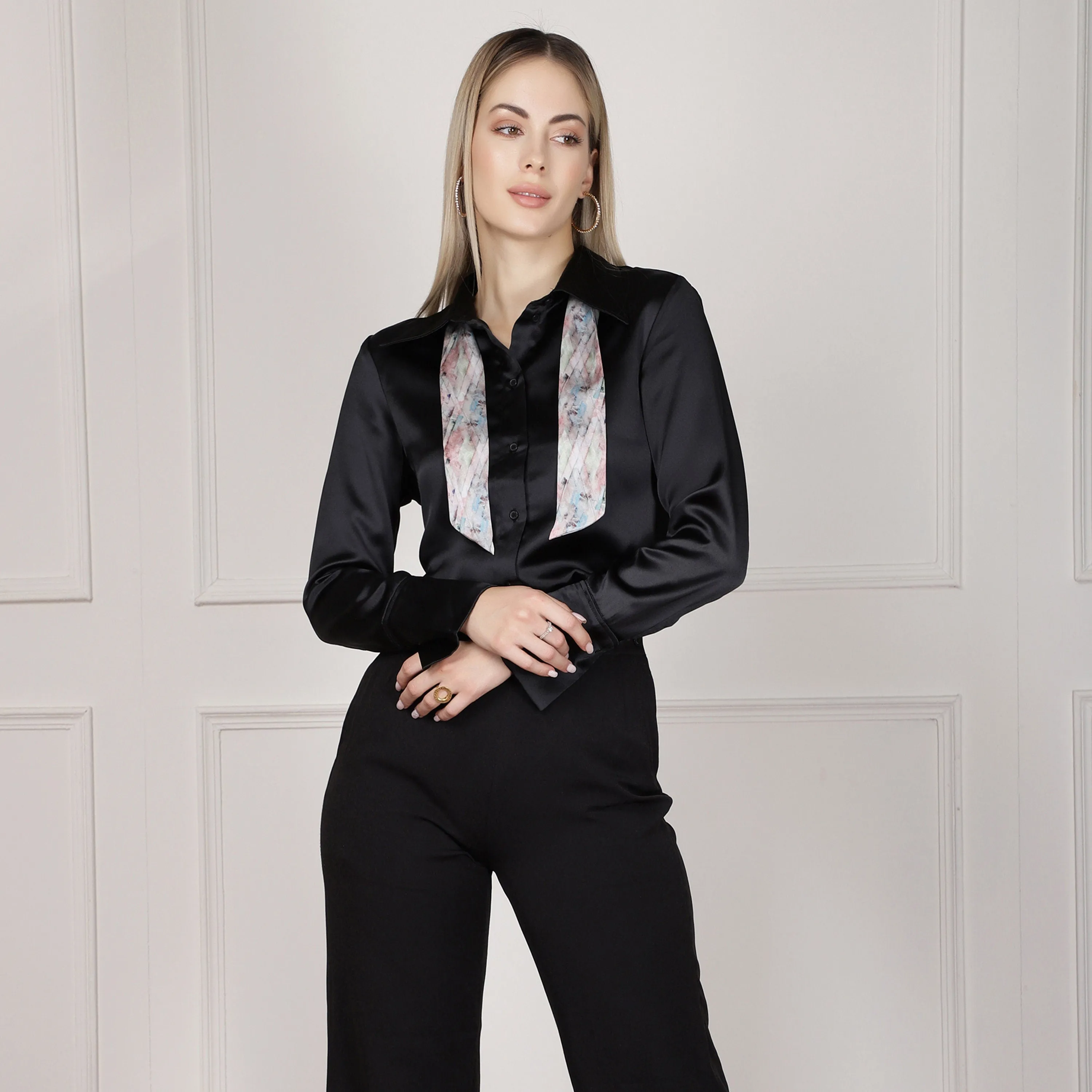 100% Silk Skinny Scarf Geometrical