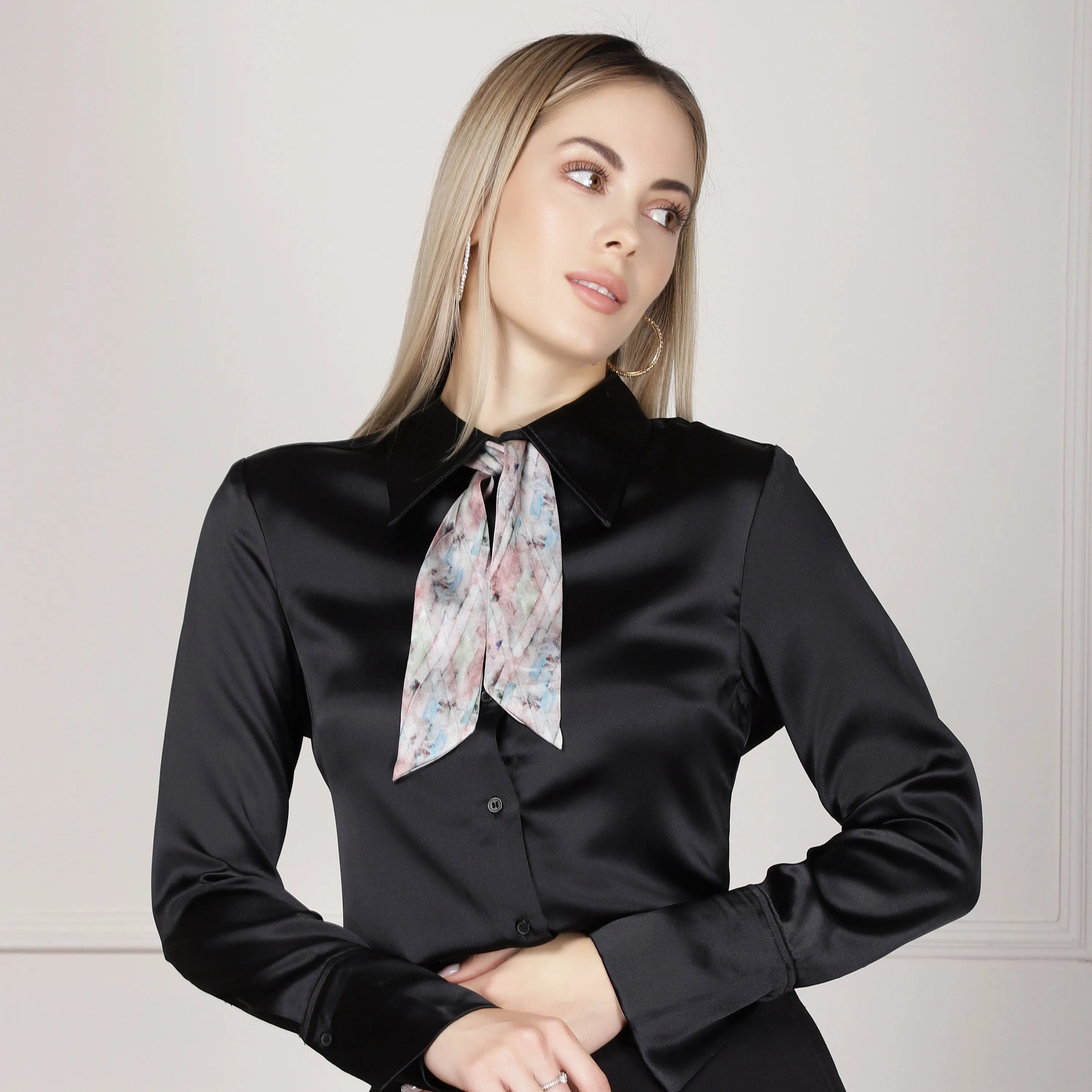 100% Silk Skinny Scarf Geometrical