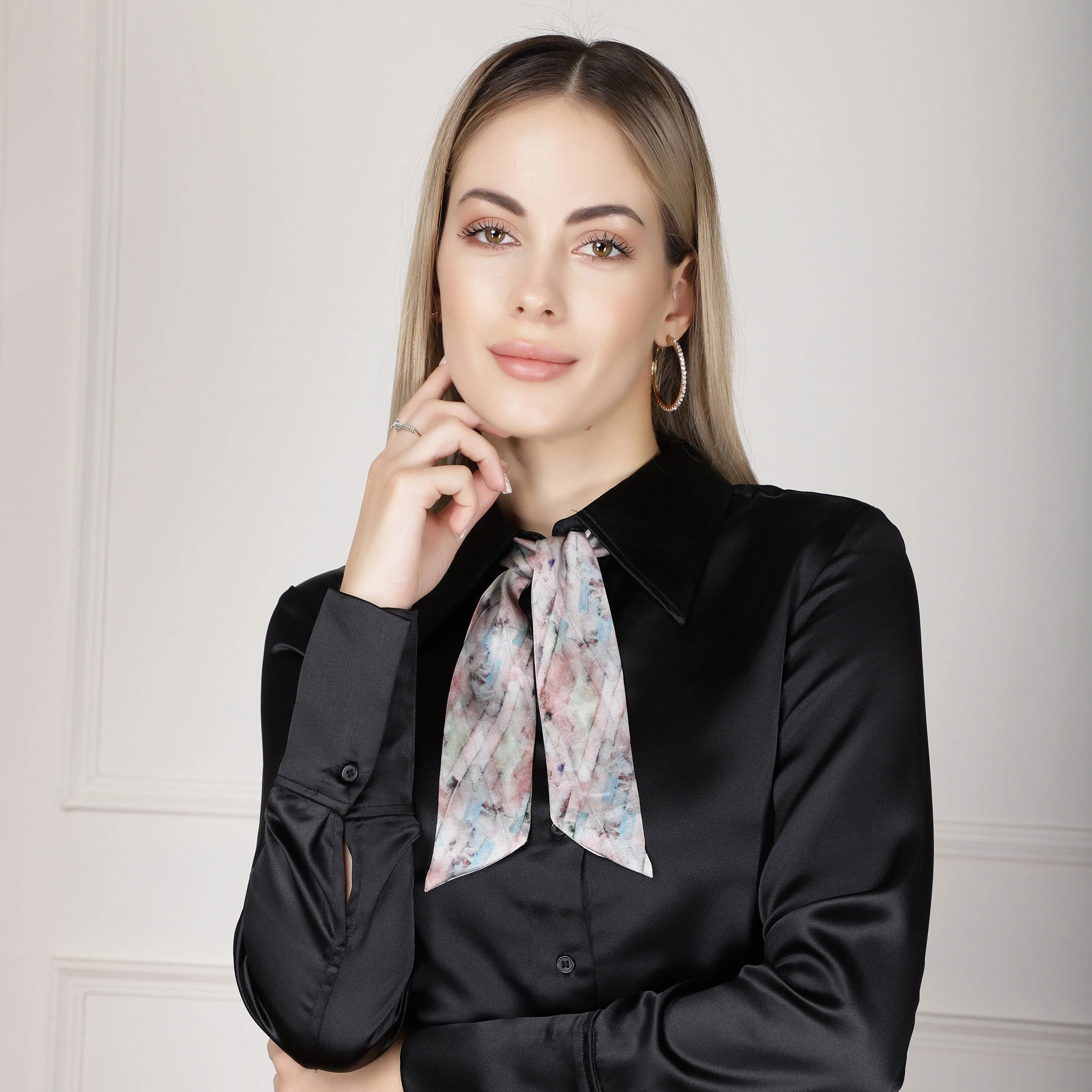 100% Silk Skinny Scarf Geometrical