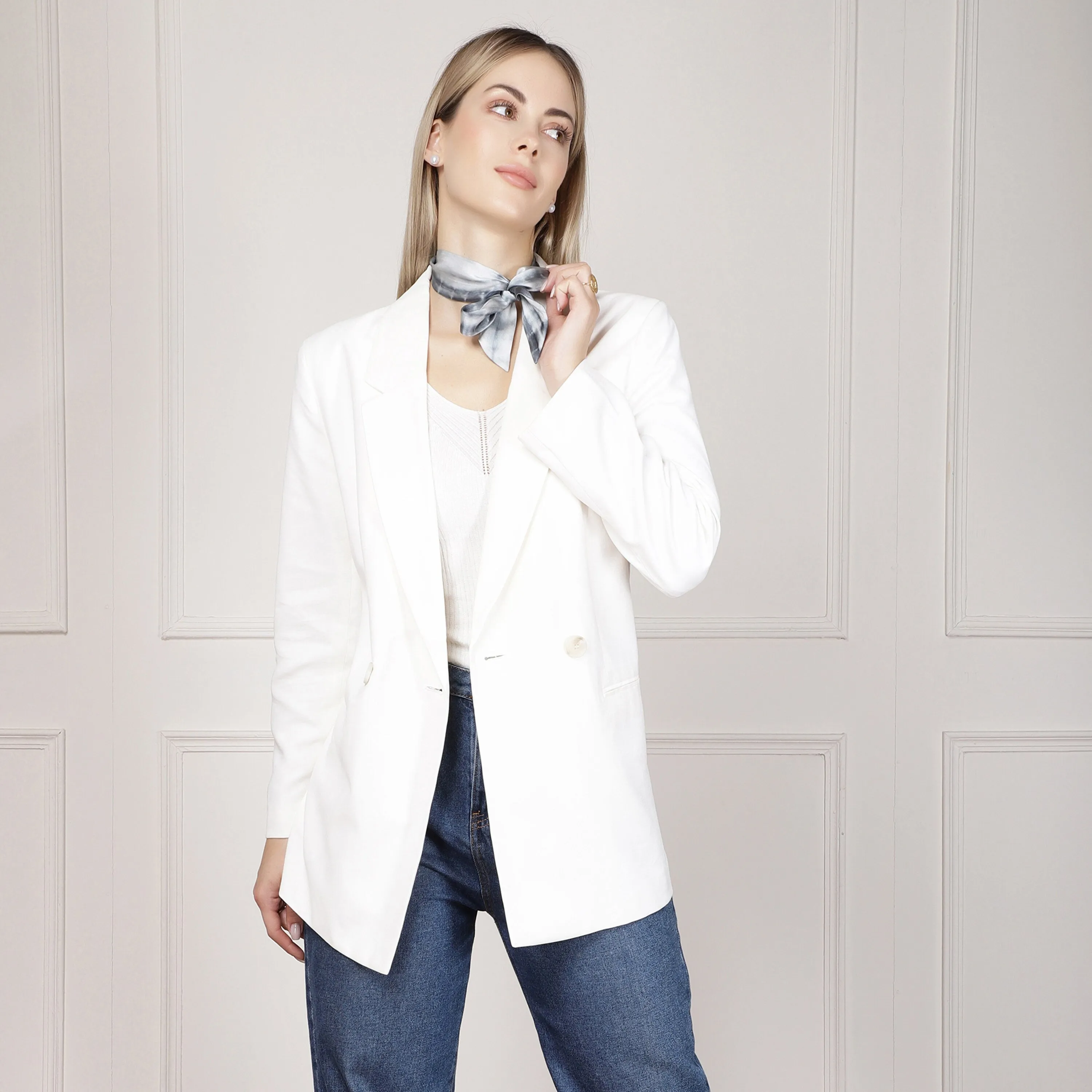 100% Silk Skinny Scarf Tie and Dye Blues