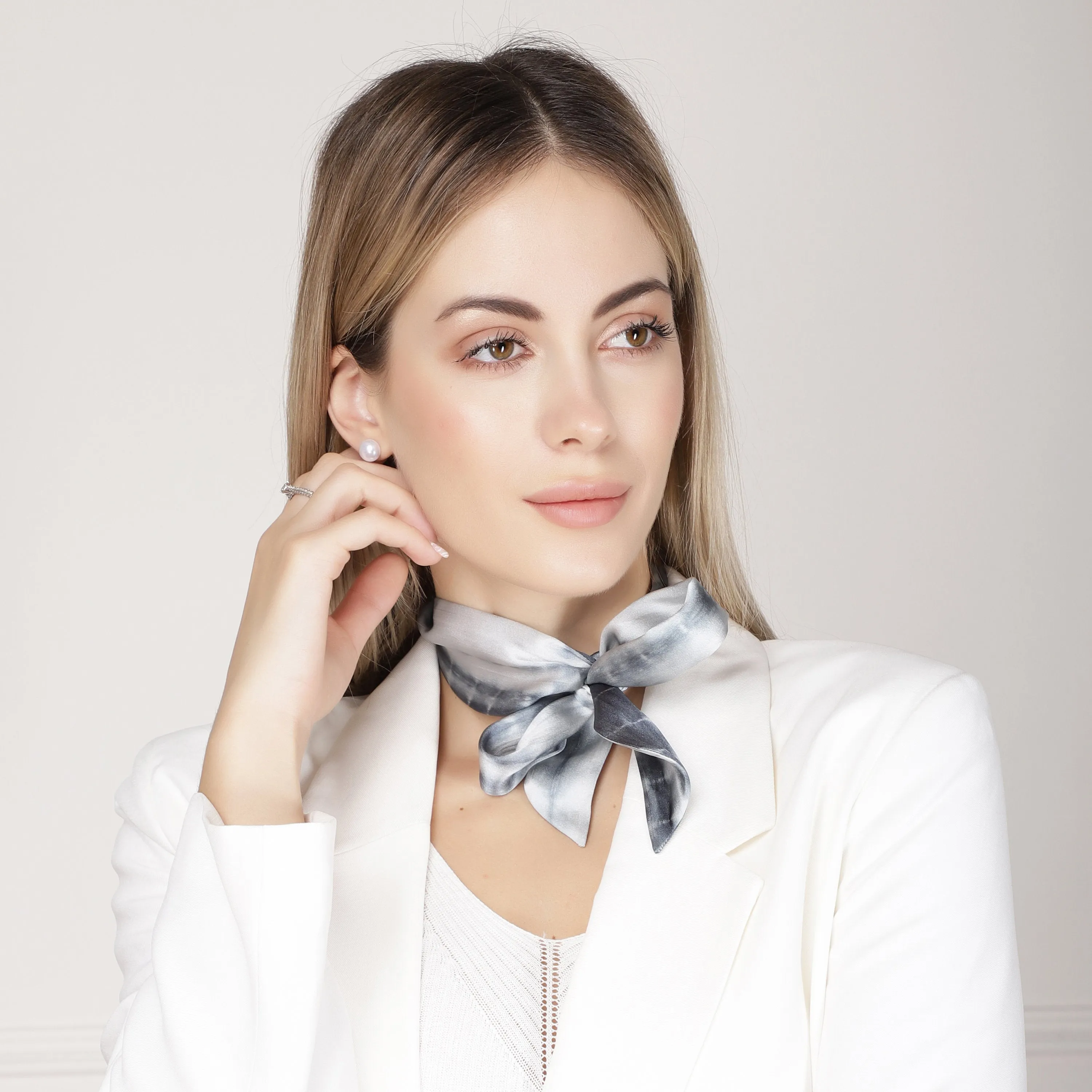100% Silk Skinny Scarf Tie and Dye Blues