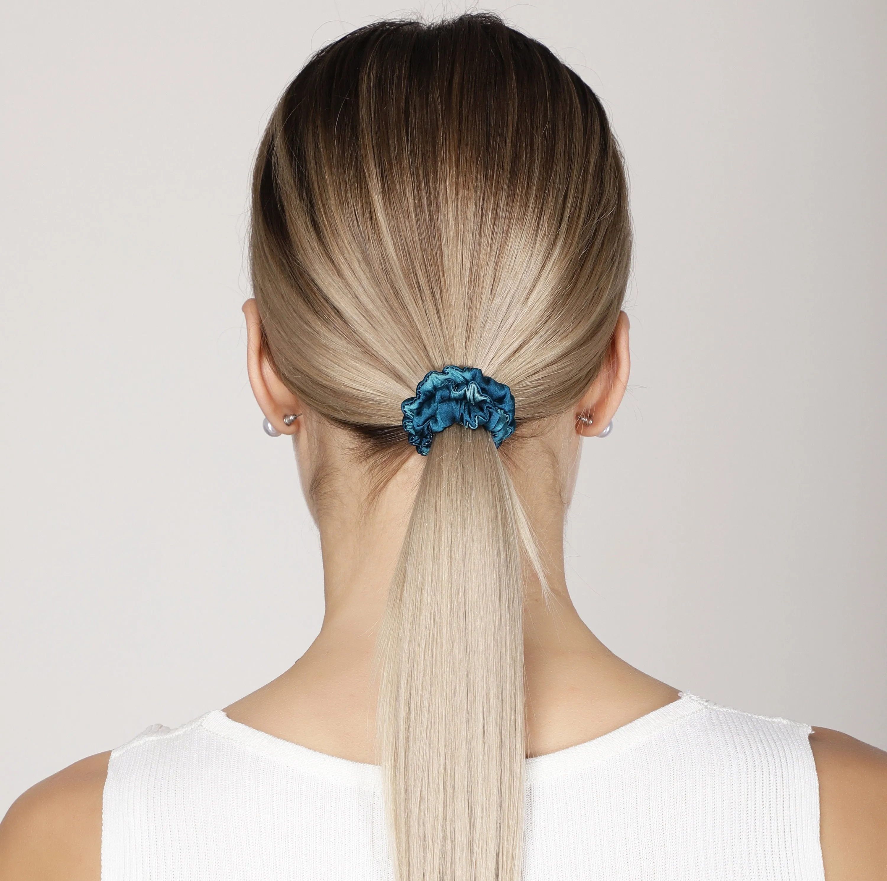 100% Silk Skinny Scrunchie Tie and Dye Blues