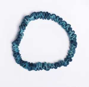 100% Silk Skinny Scrunchie Tie and Dye Blues
