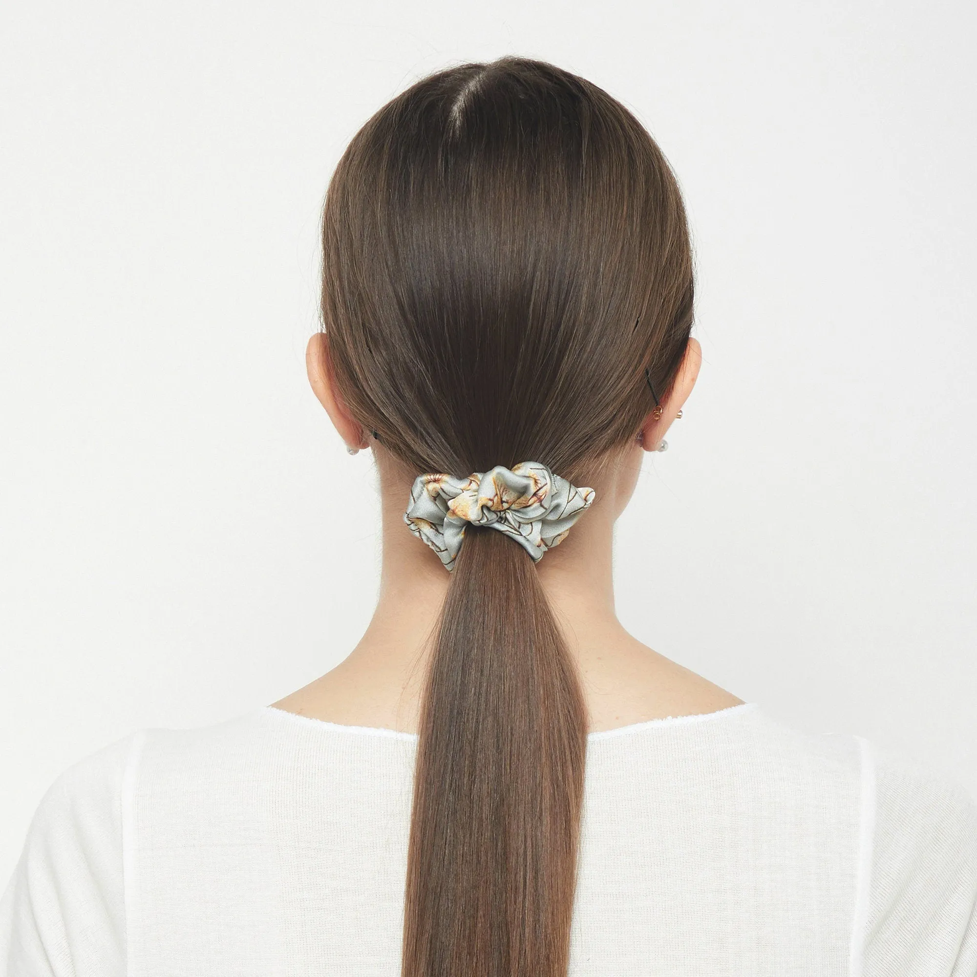 100% Silk Small Scrunchie skeletal leaves