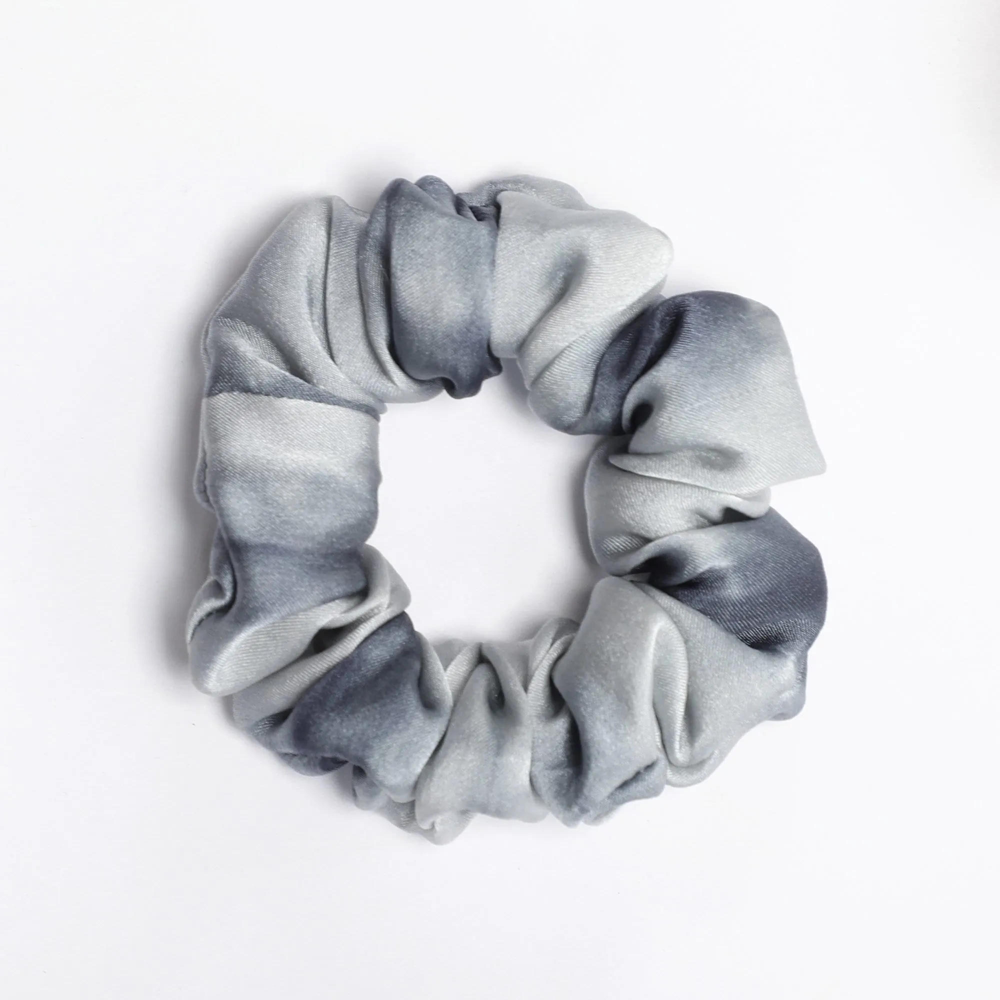 100% Silk Small Scrunchie Tie and Dye Greys