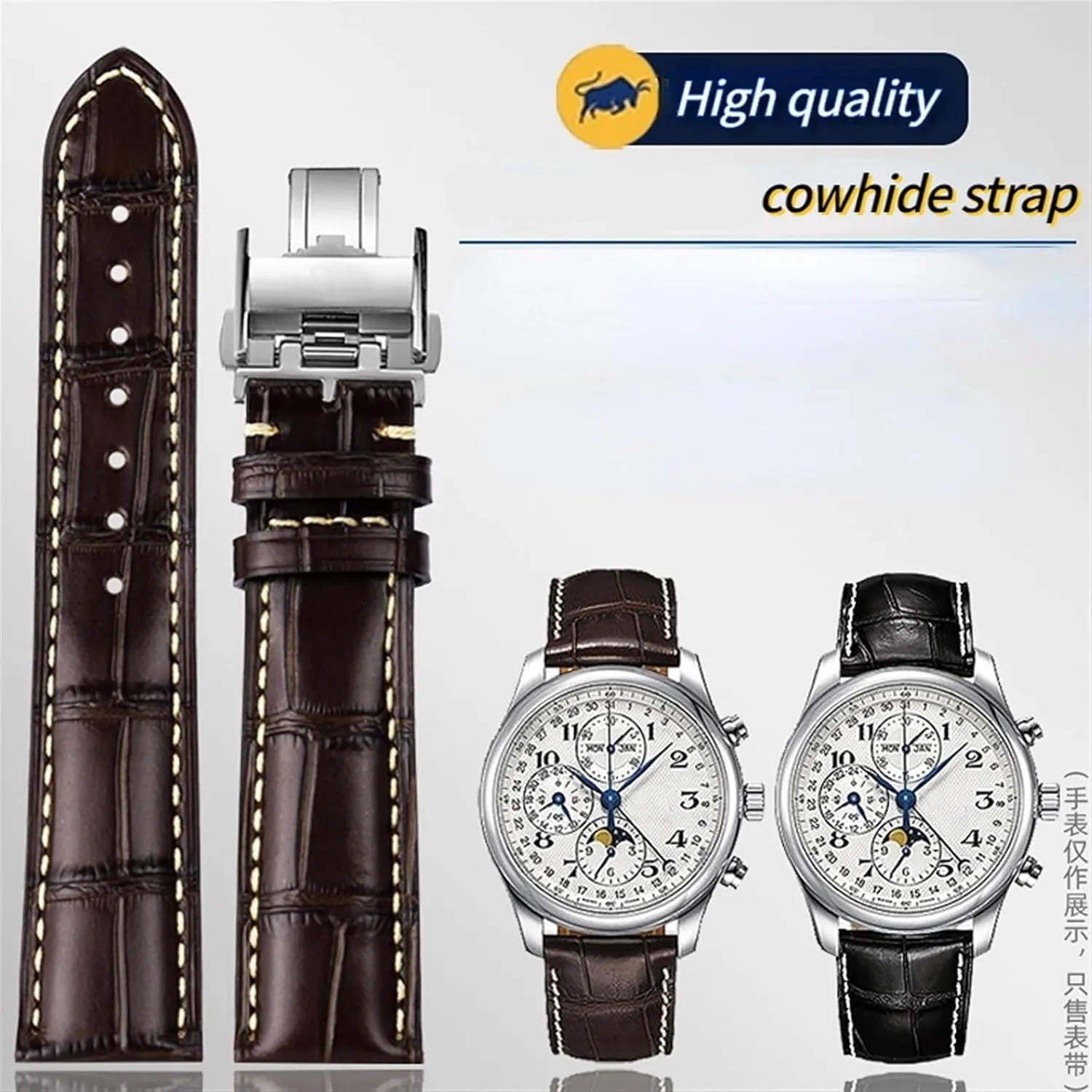 19mm 20mm 21mm Leather Wristband，For Masters Collection L3 L4 L2.628/L2.673 Watch Strap Cowhide Leather Butterfly Buckle watchband
