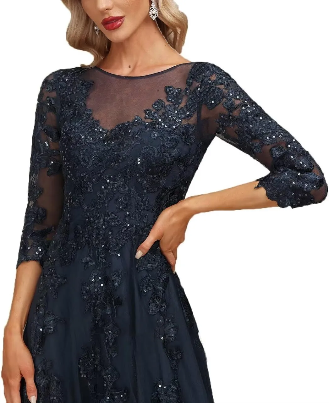 2025 Lace Appliques Mother of The Bride Dresses for Women Long with 3/4 Sleeve Wedding Guset Formal Gowns