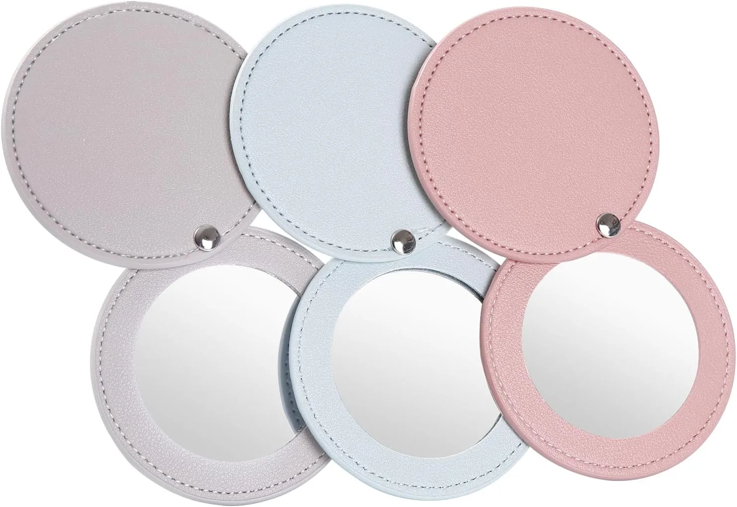 3 Pcs Compact Mirrors for Purses Unbreakable Stainless Steel Mirror with PU Leather Sleeve Mini Portable Makeup Mirror for Purse, Pocket, Travel