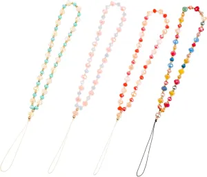 4Pcs Beaded Phone Hanging Lanyard Stylish Lost Wrist Strap for Mobile Devices Durable Charm Chain for Phones Keychains and Cameras