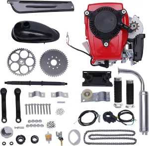53CC 4-Stroke Motorized Bicycle Kit, Gas Petrol Bike Engine Air-Cooled System Single Cylinder Chain Drive Bicycle Scooter Conversion kit Chain Style for 28’’ V Frame Bike and 26’’ ATV Bike