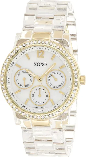 Accutime XOXO Women's XO5527 Clear Bracelet with Rhinestones on Gold Case Watch