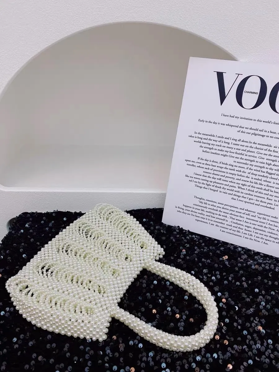 Acrylic Beaded Tassel Handbag Pearl Purse Evening Clutch for Wedding Party