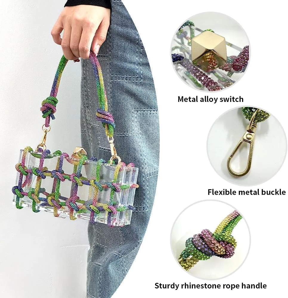 Acrylic Clutch Bags for Women, Colorful Purse with Rhinestone Glittering Handbags Party Wedding Events, Rainbow