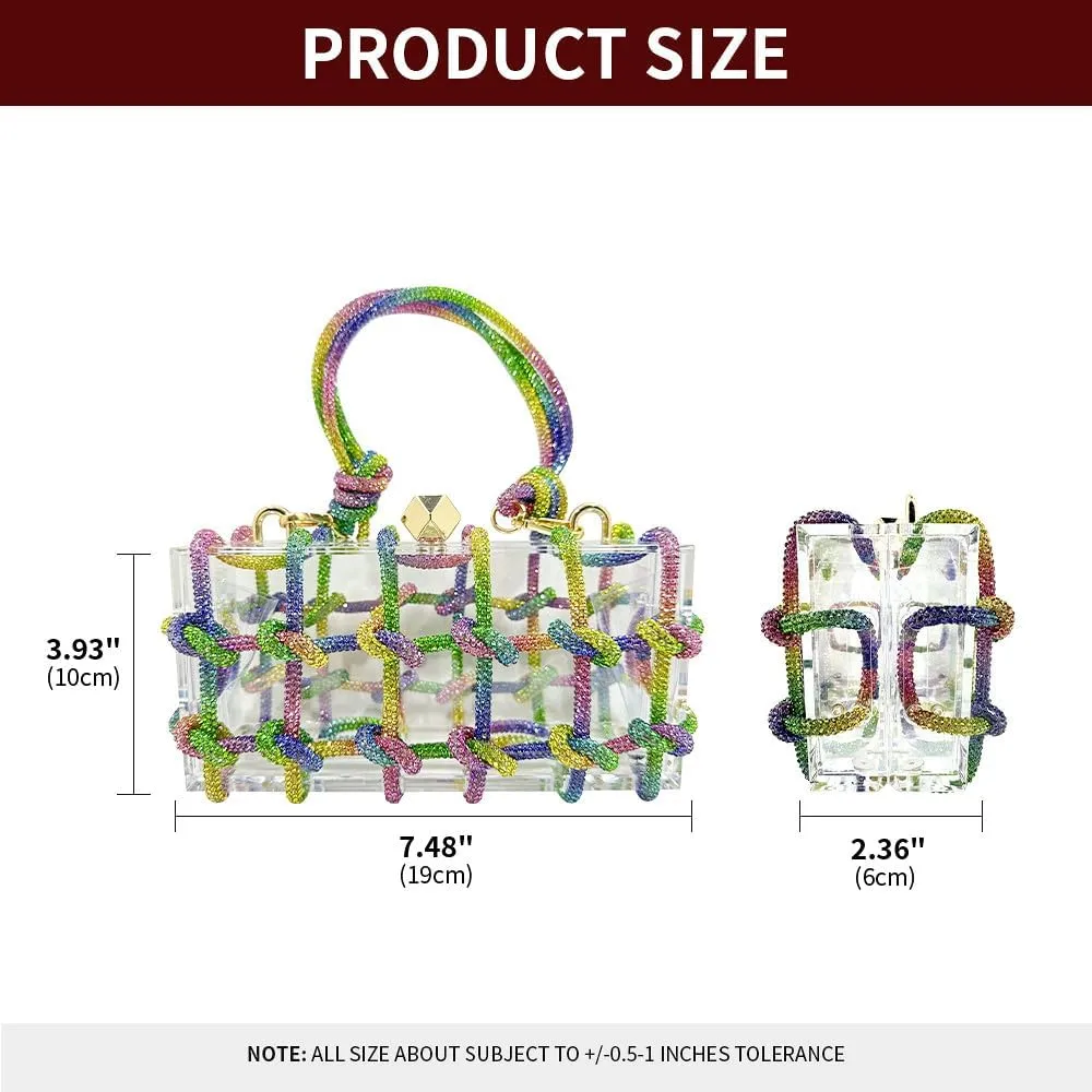 Acrylic Clutch Bags for Women, Colorful Purse with Rhinestone Glittering Handbags Party Wedding Events, Rainbow