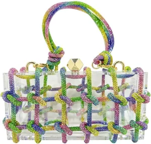 Acrylic Clutch Bags for Women, Colorful Purse with Rhinestone Glittering Handbags Party Wedding Events, Rainbow