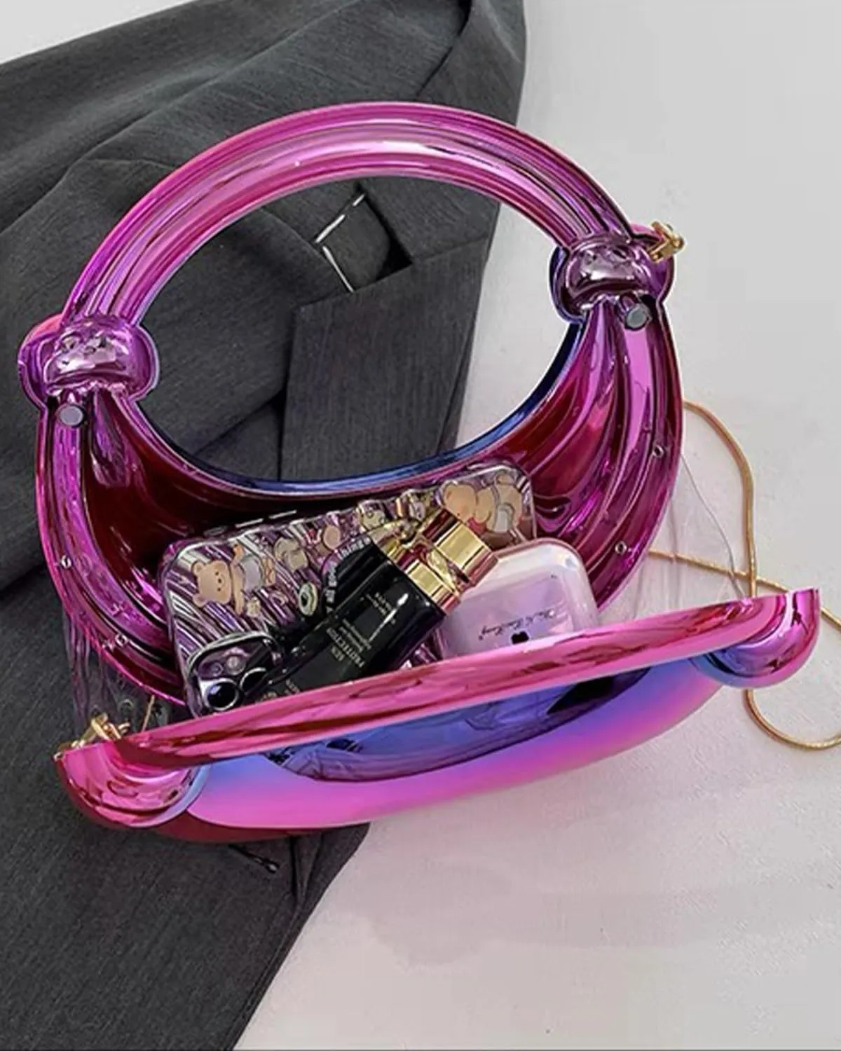 Acrylic Evening Clutch Purse for Women, Metallic Purse Evening Handbags Moon Hobo Bag, Gold Purse for Wedding Party Prom