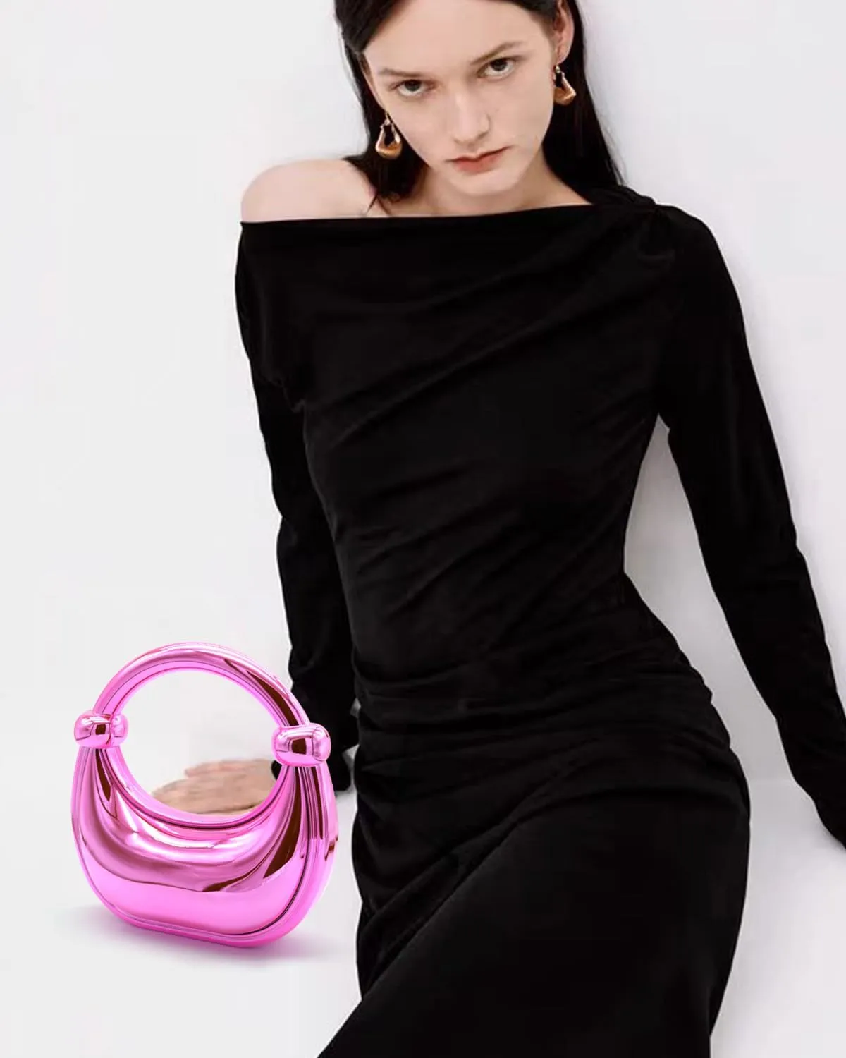 Acrylic Evening Clutch Purse for Women, Metallic Purse Evening Handbags Moon Hobo Bag, Gold Purse for Wedding Party Prom
