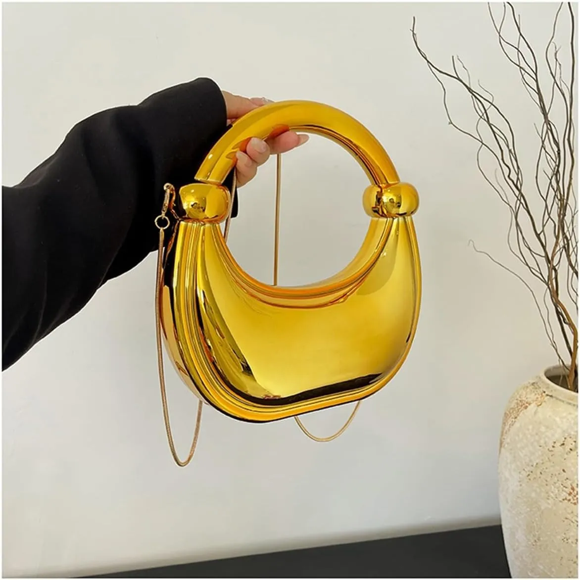 Acrylic Evening Clutch Purse Top-handle Moon Hobo Bag, Elegant Marble Handbag for Wedding Cocktail Party