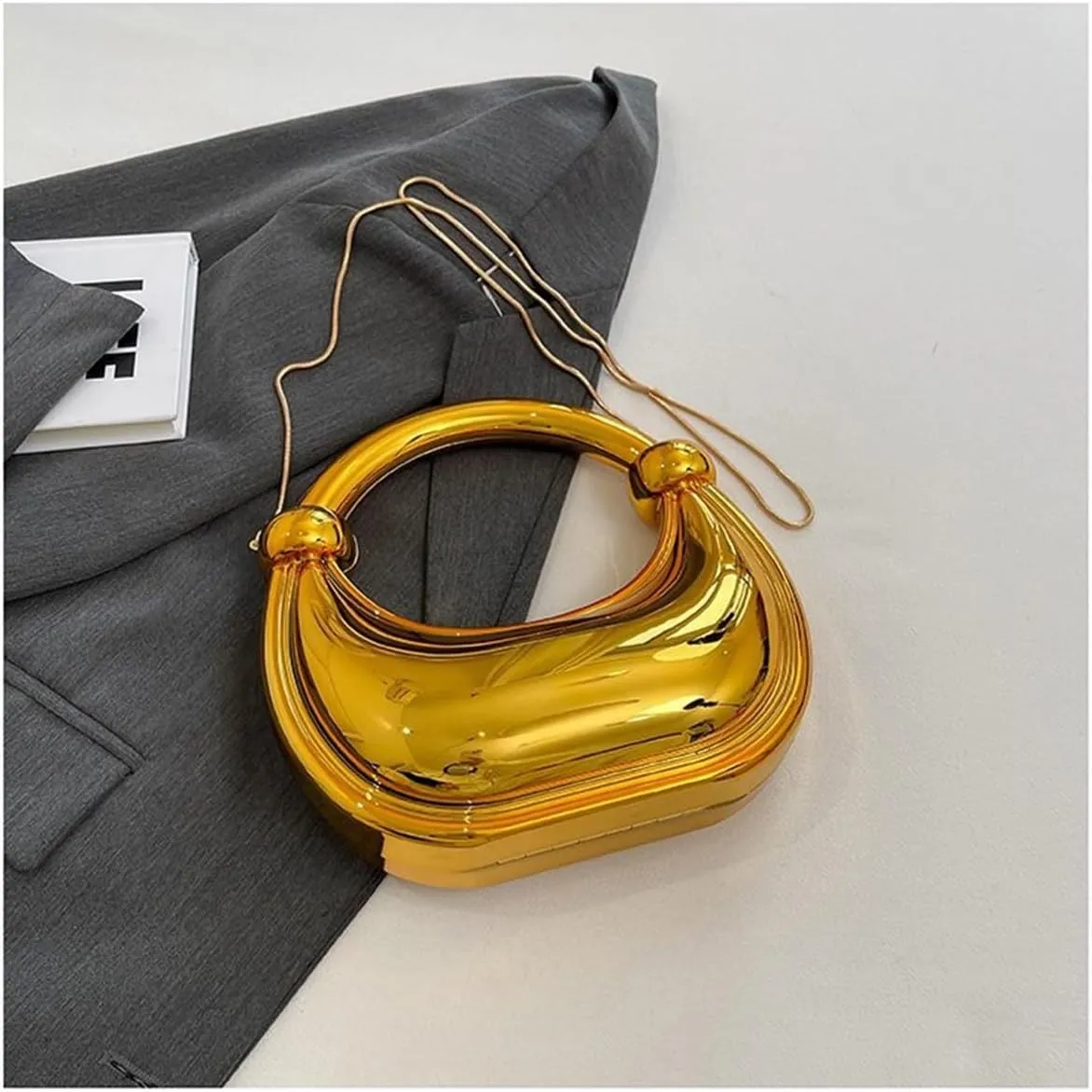 Acrylic Evening Clutch Purse Top-handle Moon Hobo Bag, Elegant Marble Handbag for Wedding Cocktail Party