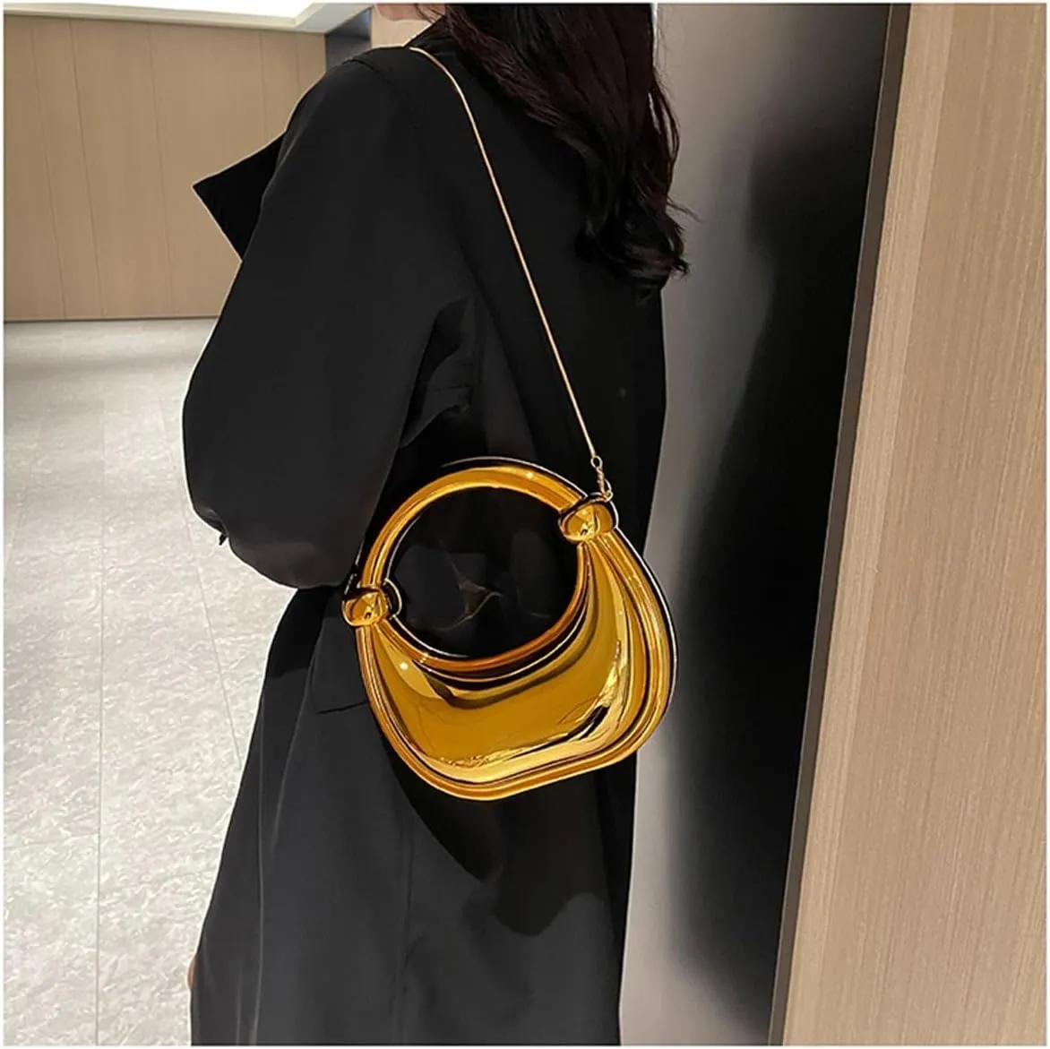 Acrylic Evening Clutch Purse Top-handle Moon Hobo Bag, Elegant Marble Handbag for Wedding Cocktail Party
