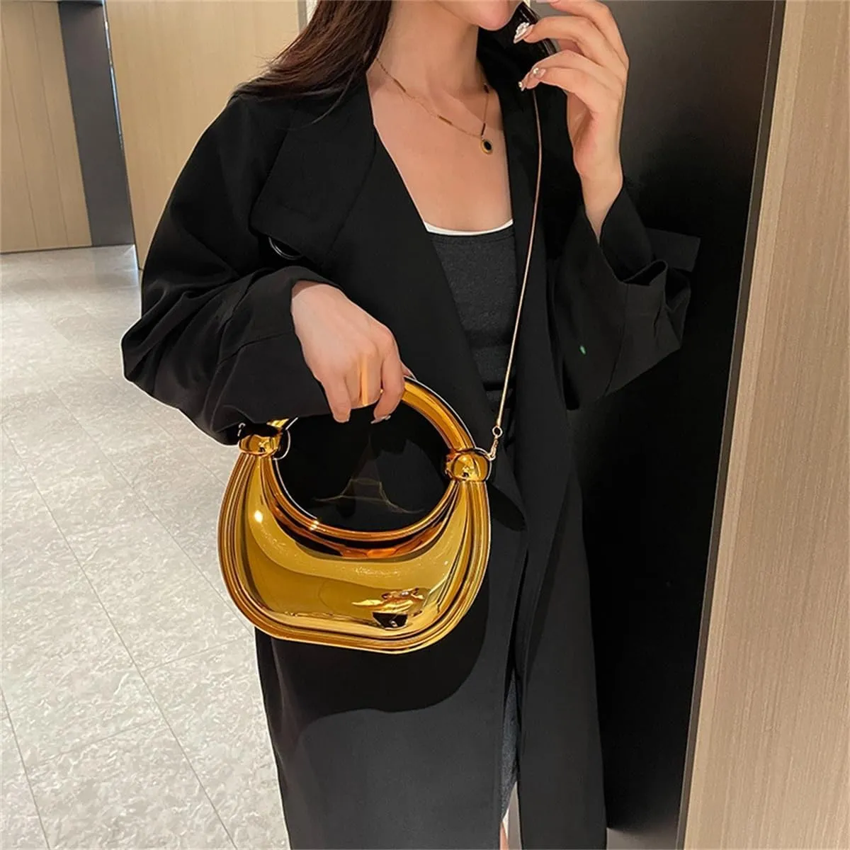 Acrylic Evening Clutch Purse Top-handle Moon Hobo Bag, Elegant Marble Handbag for Wedding Cocktail Party