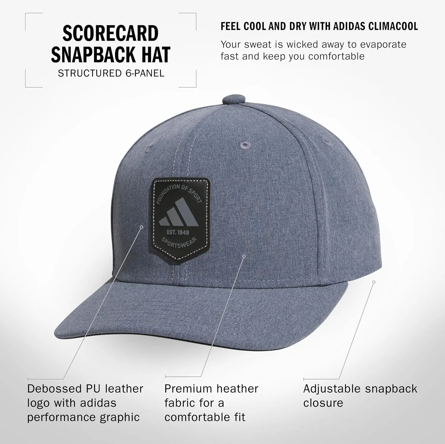 adidas Men's Scorecard High Crown Low Curve Brim Snapback Adjustable Fit Course Style Hat