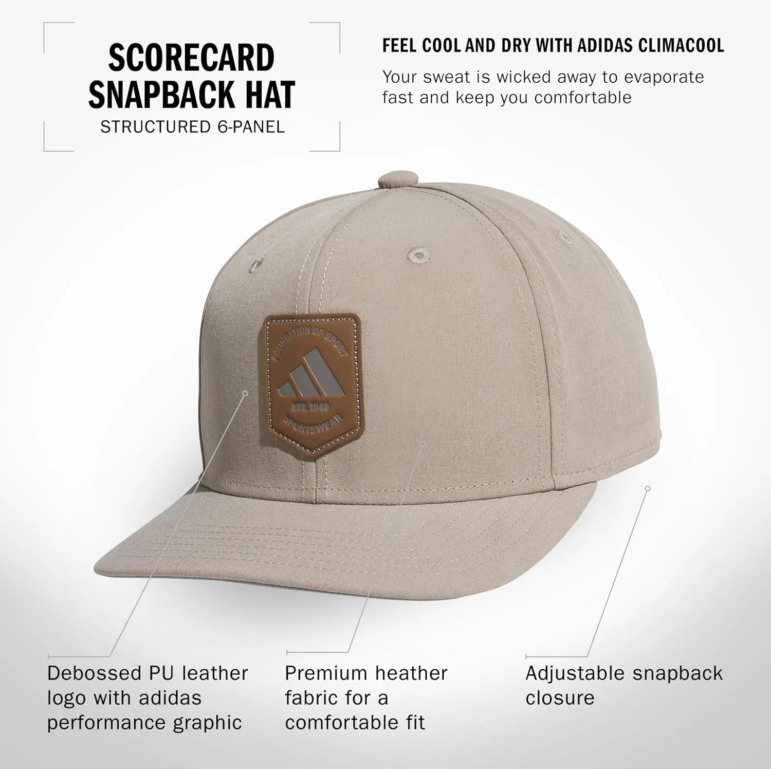 adidas Men's Scorecard High Crown Low Curve Brim Snapback Adjustable Fit Course Style Hat
