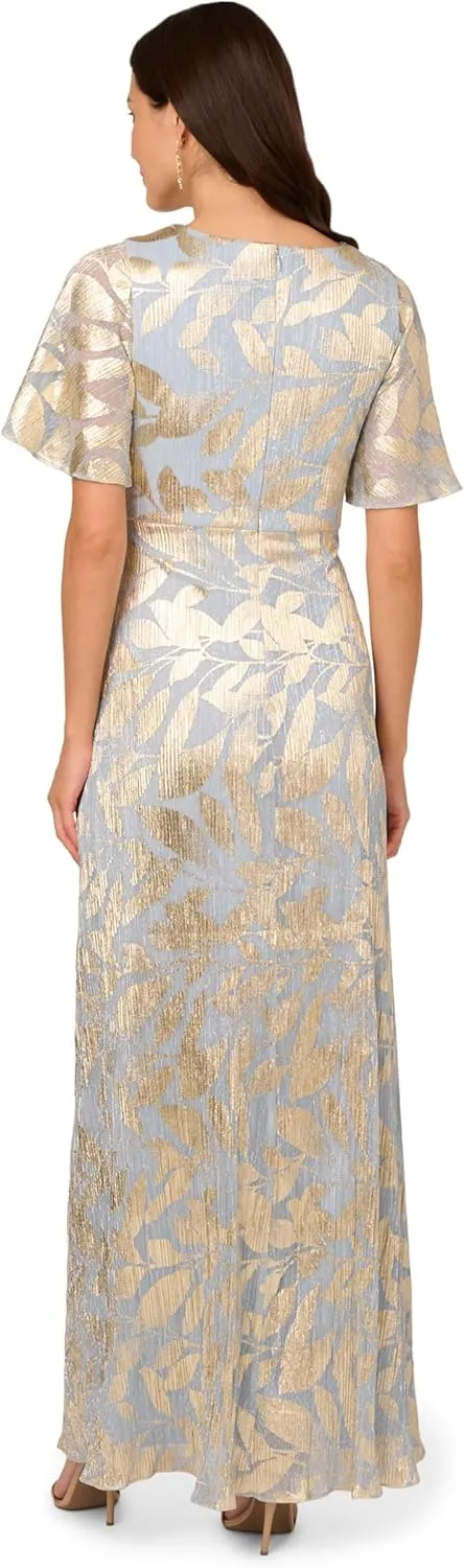 Adrianna Papell Women's Foil Leaf Draped Gown
