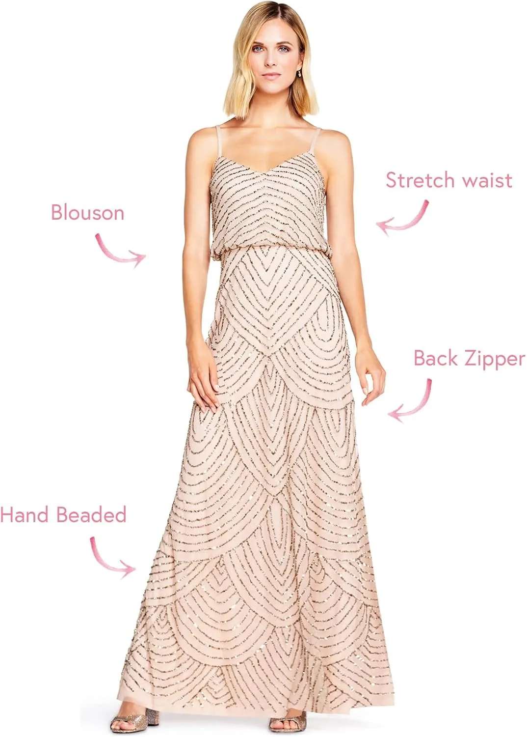 Adrianna Papell Women's Long Beaded Blouson Gown