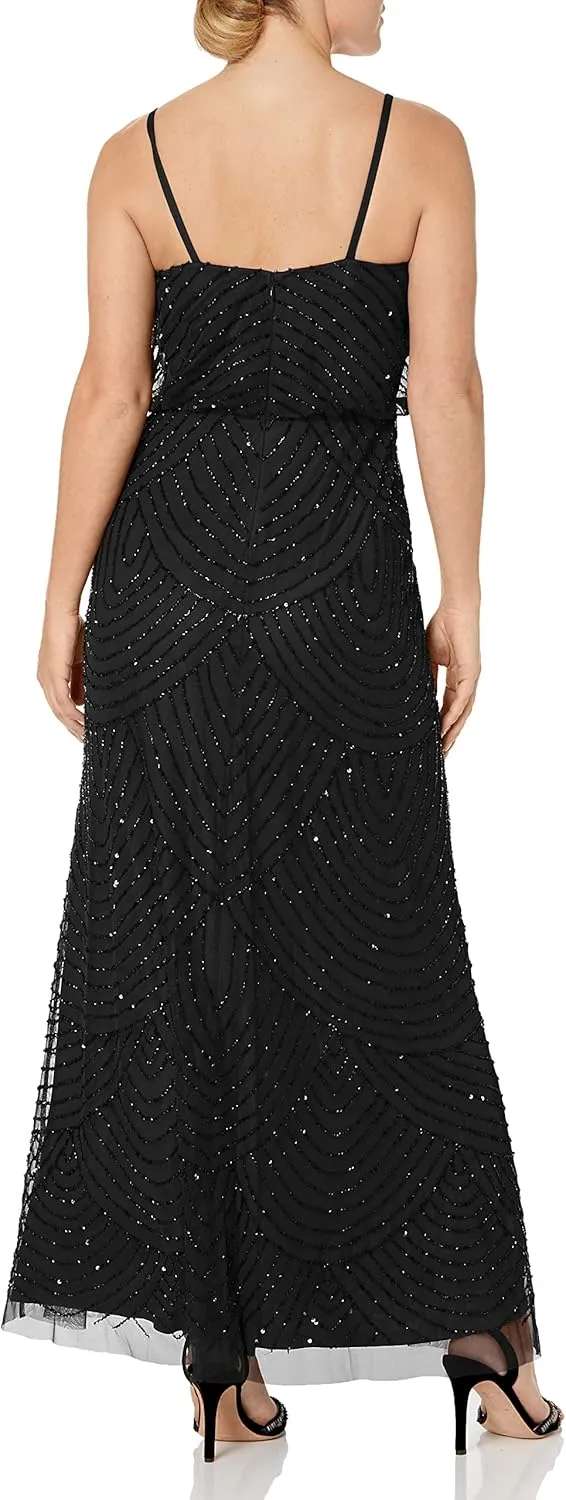 Adrianna Papell Women's Long Beaded Blouson Gown