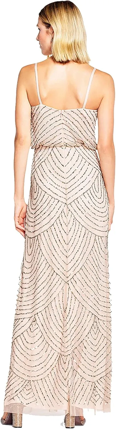 Adrianna Papell Women's Long Beaded Blouson Gown