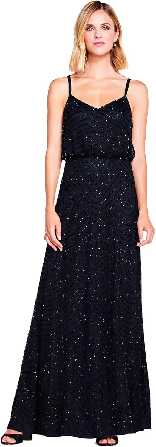Adrianna Papell Women's Long Beaded Blouson Gown
