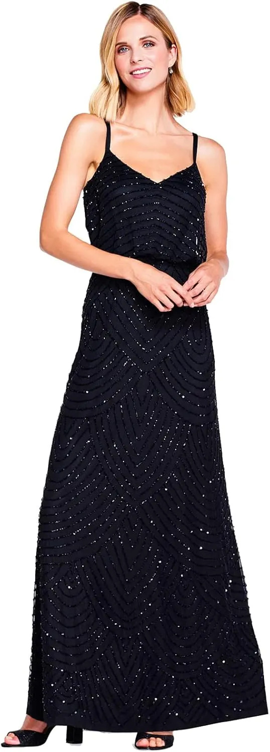 Adrianna Papell Women's Long Beaded Blouson Gown