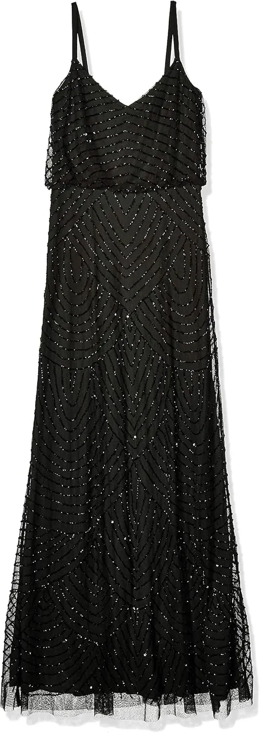 Adrianna Papell Women's Long Beaded Blouson Gown
