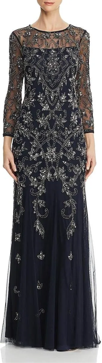 Adrianna Papell Women's Long Sleeve Bead Dress