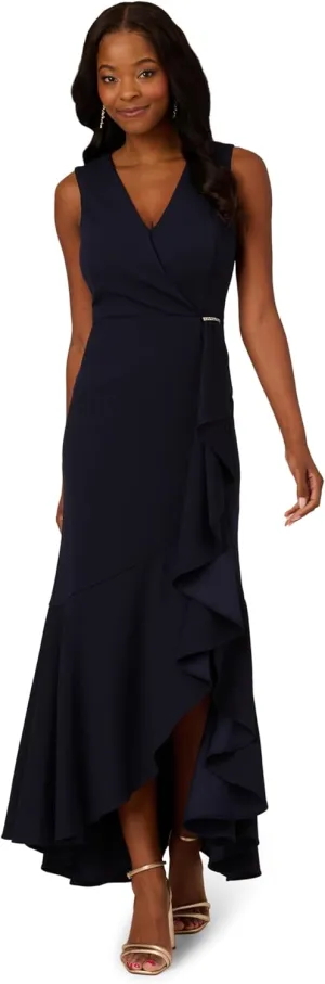 Adrianna Papell Women's Ruffle Flounce Crepe Gown