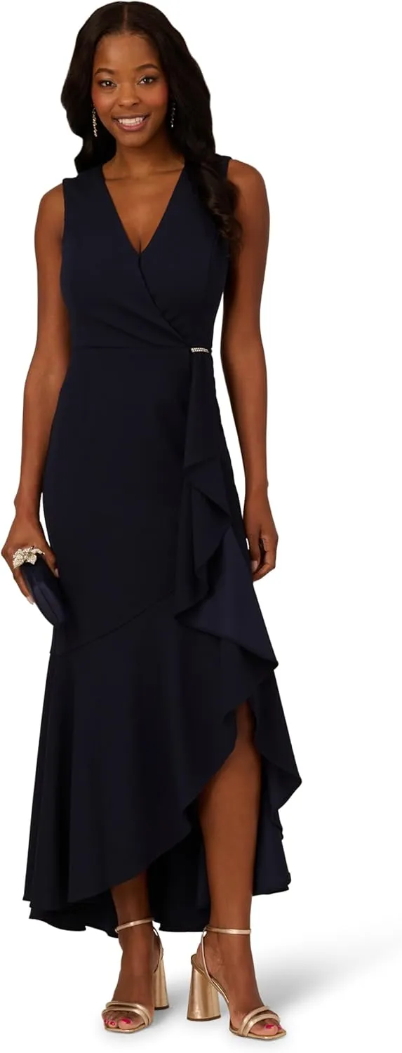 Adrianna Papell Women's Ruffle Flounce Crepe Gown