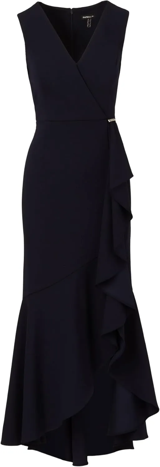 Adrianna Papell Women's Ruffle Flounce Crepe Gown