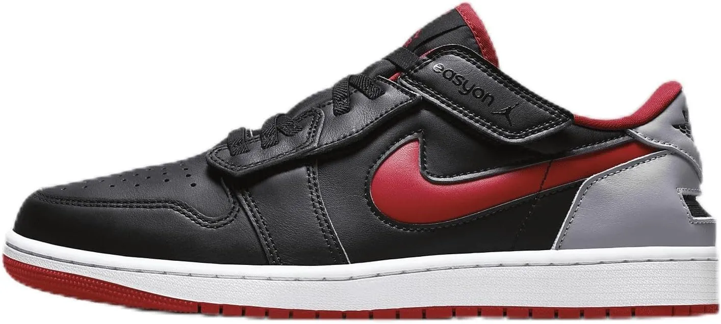 Air Jordan 1 Low FlyEase Men's Easy On/Off Shoes (DM1206-006, Black/Cement Grey/White/Fire Red) Size 12