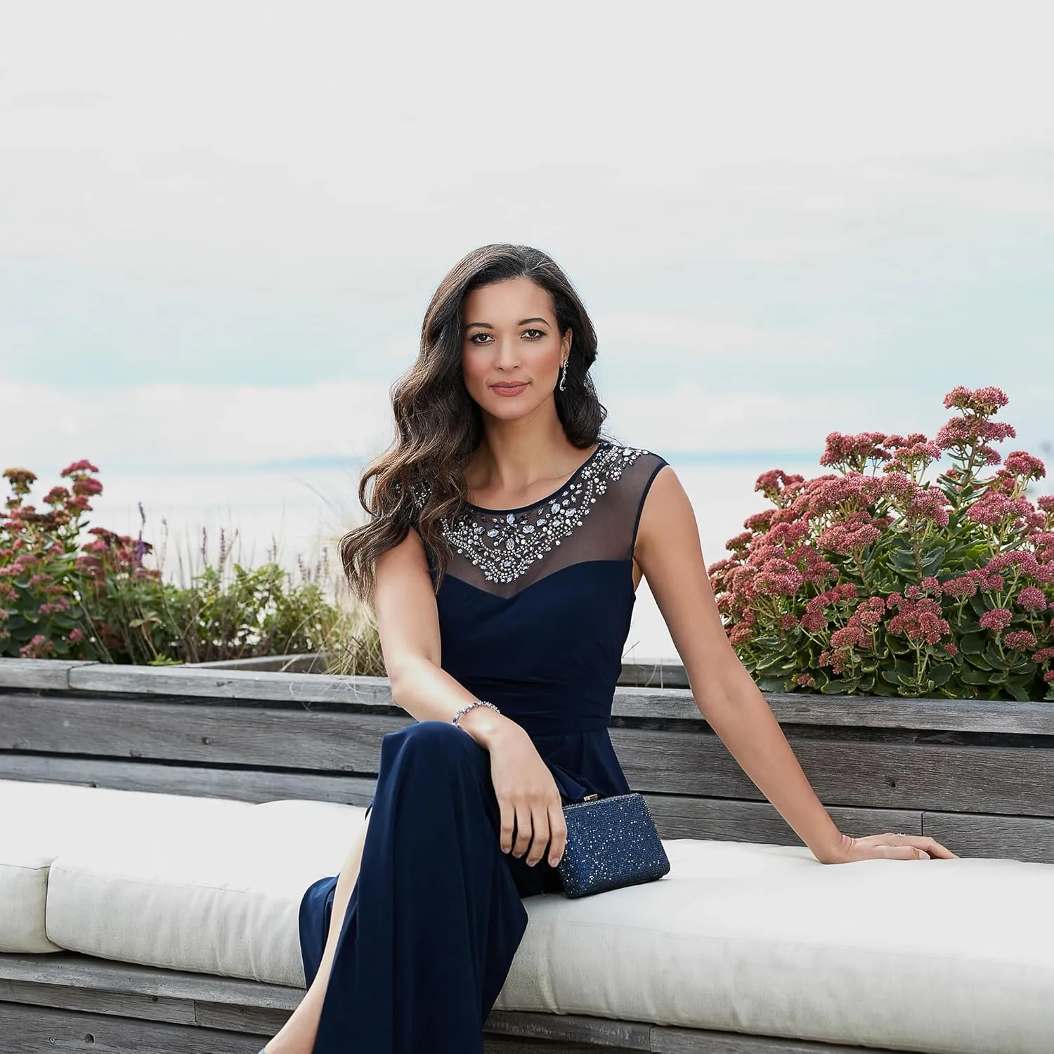 Alex Evenings Women's Long A-line Mother of The Bride Dress with Illusion Neck and Sleeves (Petite and Regular Sizes)