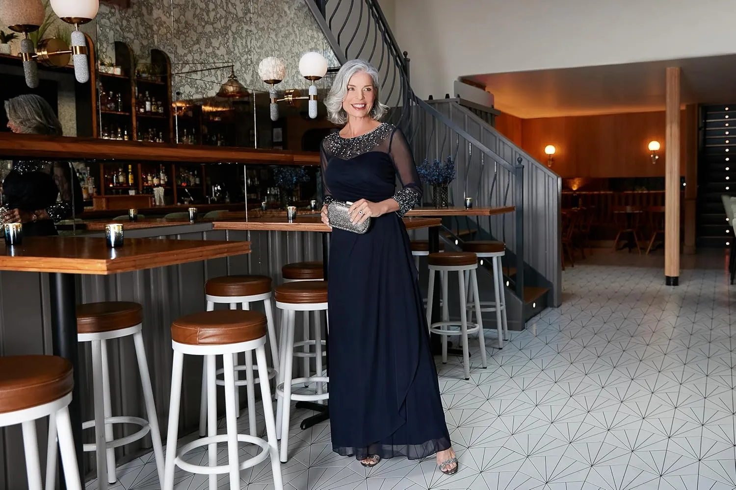 Alex Evenings Women's Long A-line Mother of The Bride Dress with Illusion Neck and Sleeves (Petite and Regular Sizes)